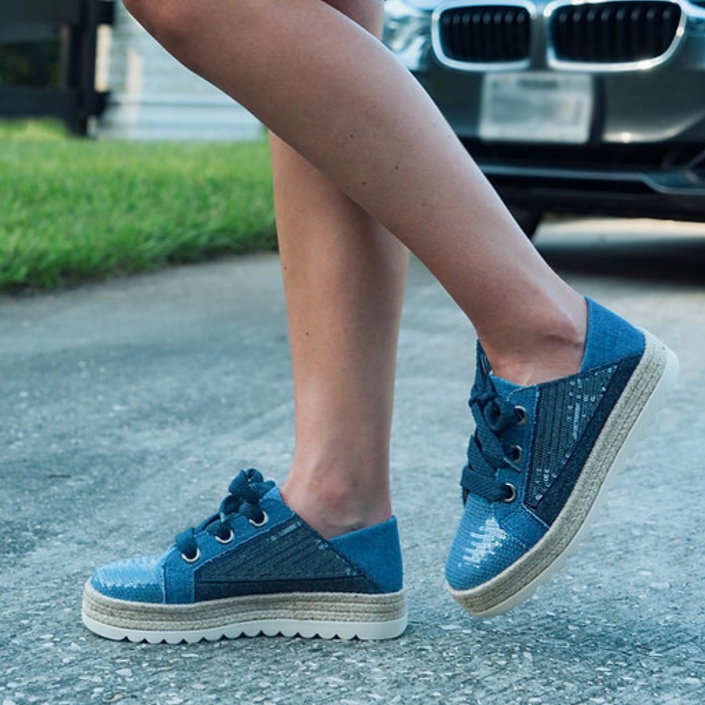 Blue Denim Sequin Sneakers NWT